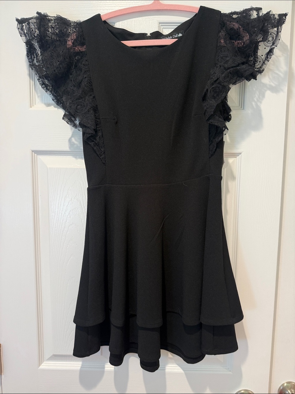 Black Lace Flutter Sleeve Mini Dress